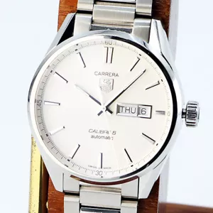 TAG Heuer Carrera Caliber 5 WAR201B-1 Automatic Silver SS Round Analog Men's 730 - Picture 1 of 9