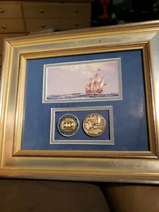 Monete commemorative Jamestown Virginia 400 anni 2007 e nave 14" X 12" - Foto 1 di 8