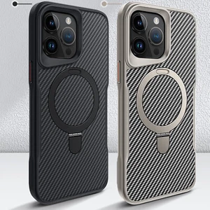 Funda con soporte de anillo magnético con patrón de fibra de carbono para iPhone 16 Pro Max 15 14 13 12 - Imagen 1 de 7
