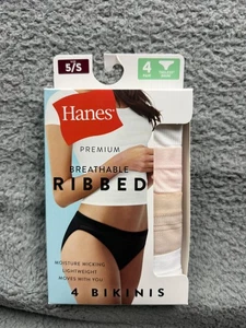 Hanes Bikini Underwear Womens Small 4 Pack Ribbed Breathable Tagless Moisture - Picture 1 of 3