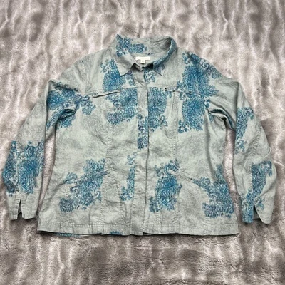 Chaqueta Coldwater Creek Mujer 18W Gris Lino Floral Ligera a Presión Foto 1 de 4