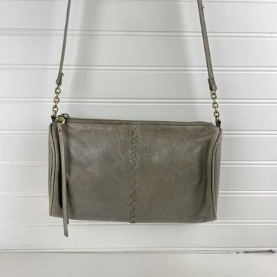 HOBO Intl Vintage Hide Leather Crossbody Shoulder Purse Topaz Whipstitch Taupe - Image 1 of 4
