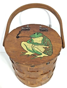 Borsa a mano vintage Garay legno tessuto barile cestino custodia rana smokingpipe CottageCore - Foto 1 di 16