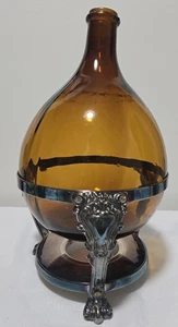 De Colección Demijohn Soplado a Mano 5 L Botella de Vidrio Ámbar y Plateado Gótico Pie de León Quemado - Imagen 1 de 17
