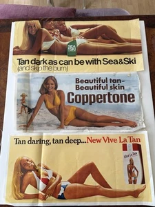 3 Vintage 70er Jahre Sonnenlotion Bikini Poster Coopertone, Meer & Ski, Vive La Tan - Bild 1 von 5