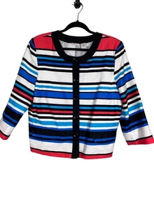 Kim Rogers Striped Jacket L Red Coastal Resort Preppy Classic Old Money Retro - Picture 1 of 12