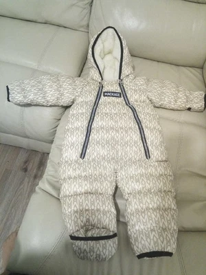  MACKAGE BABY ALLIE CREAM MONOGRAM DOWN  SNOWSUIT 12 months Excellent condition! - Image 1 of 2