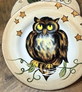 HALLOWEEN WONDERLAND Set Of 2 Salad Plates Dario Farrucci Tabletops Owl Pumpkin - Picture 1 of 5