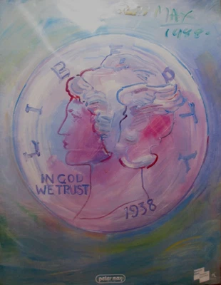 老式原版彼得·马克斯海报March of dimes Mercury Dime — 第 1/4 张图片