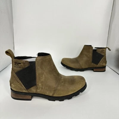 Sorel-Emelie Boots Womens Size 7 Brown Leather Waterproof Chelsea Comfort Shoes - Image 1 of 4