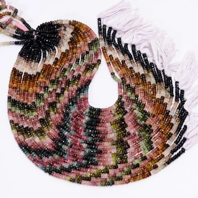 Cuentas facetadas rondelle de piedras preciosas de turmalina natural 4x4 mm hilo 12,5" AB-909 Foto 1 de 4