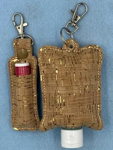 Custom Made Lip Balm & Hanitizer Holders Cork With Gold - Picture 1 of 1