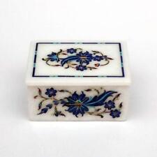 Marble Jewelry Trinket Box Lapis Lazuli Mosaic Inlay Floral Art Gift Decor