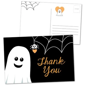 20 Little Boo Ghost Thank You Postcard Halloween Baby Shower/Birthday - Orange - Picture 1 of 2