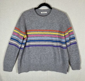 Woolovers Womens Size XL Gray Rainbow Stripe 100% Merino Wool Thick Knit Jumper - Picture 1 of 9
