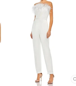 Mac Duggal Strapless Jumpsuit With Feather Trim Size 6 NWT Retail $398 - Picture 1 of 16