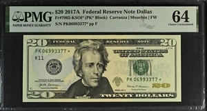 2017A $20 DALLAS 3 PARES DOUBLES ***PK06993377 STAR NOTE*** PMG 64 EPQ - Picture 1 of 2