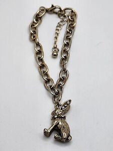 Silver Tone Metal Rabbit With Rhinstones 8in Wearable Chain Charm Bracelet