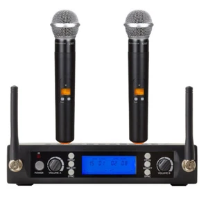 Dual Channel Wireless Microphone UHF Professional 2 Handheld Mics Metal Receiver - Picture 1 of 2