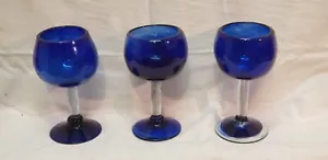 Hand Blown_ Cobalt Blue Glass Drinkware_ 3- Excellent Condition 6 1/2” Tall - Picture 1 of 3