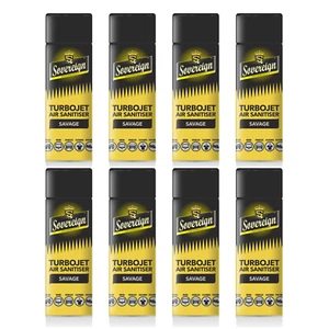 8 x SOVEREIGN TURBO JET AIR FRESHENER SANITISER SPRAY CAR HOME OFFICE BLAST CAN - Picture 1 of 11