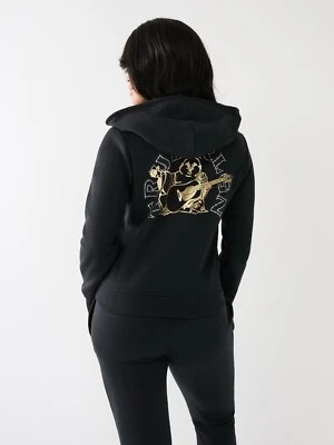 CRYSTAL TRUE RELIGION LOGO HOODIE BLACK SZ L NEW - Image 1 of 4