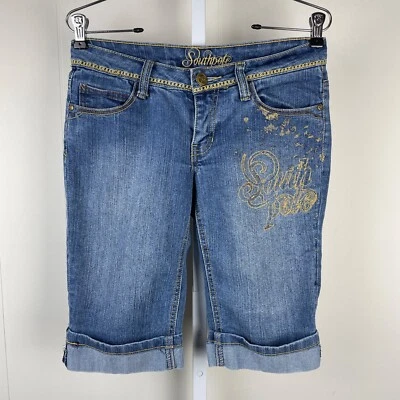 Pantalones Cortos Vaqueros Vintage Y2K Southpole Denim Logo Dorado Bolsillos con Solapa Juniors Talla 5 Foto 1 de 4