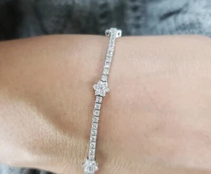 Men's Certified Real Round Diamond Flower Tennis Bracelet 925 Sterling Silver - Picture 1 of 6