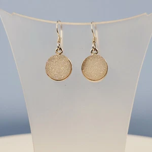 Angel-Aura Druzy Earrings, Lab Created Sparkling Pale Pink Gemstones, Handmade - Picture 1 of 4