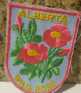 Alberta Wild Rose Flower Canada Canadian Souvenir Blue Embroidered Patch Badge - Picture 1 of 2