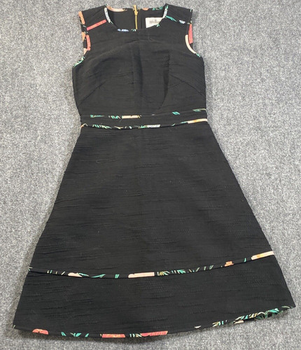 Abito donna Kate Spade 0 nero floreale orlo fiori smanicato aderente e svasato tweed