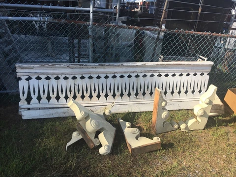 c1870 flat sawn porch railing balustrade FANCY flower motif cutout 105" x 28.5" Cover