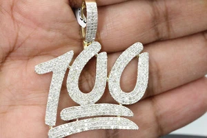 10K SOLID YELLOW GOLD 2.82 CT REAL DIAMOND 1.75" 100 PERCENT EMOJI PENDANT CHARM - Picture 1 of 3