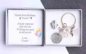 Personalised 80th Birthday Lucky Sixpence Novelty Keyring - Gift for Him - Picture 1 of 4