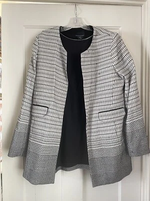 Chaqueta Cynthia Rowley Negra/Blanca Texturizada Frente Abierto Talla XL Foto 1 de 4