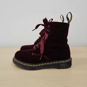 Dr Martens 1460 Pascal Red Cherry Soft Crushed Velvet Ankle Boots Size Uk 4 - Picture 1 of 9