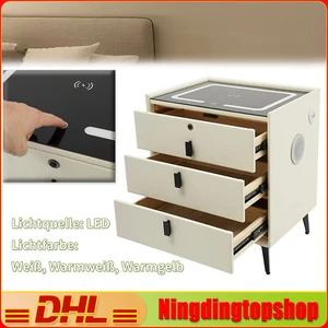 Modern Nachttisch 3 Schubladen USB-Lade Fingerabdruck-Sperre 50kg Belastbarkeit - Bild 1 von 18
