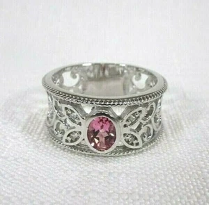 0.51ct Natural Pink Tourmaline & White Topaz Solid Sterling Silver Ring- (9 1/2) - Picture 1 of 12