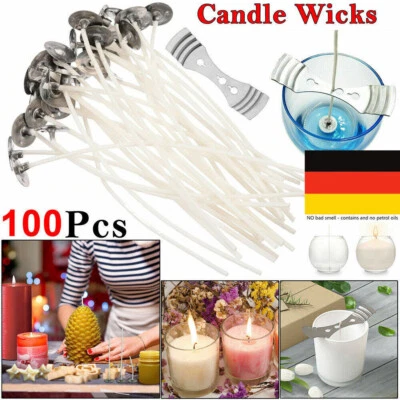 DE_100Stk Kerzendochte 10/15/20cm mit Metallfuß Dochte, für DIY Kerzen BAUMWOLLE - Bild 1 von 4
