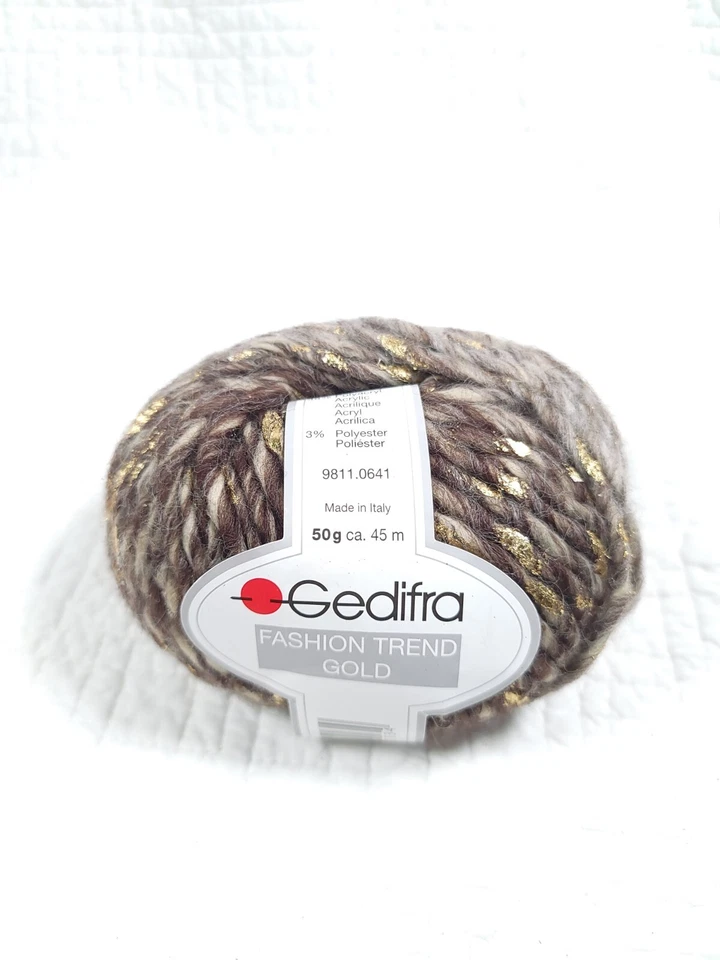 1 Skein Gedifra Metallic Wool Yarn Skeins Brown Gold Tan  Blend  5013  - Image 1 of 4