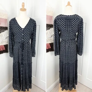Faherty Orinda Floral Button Front Belted Maxi Dress Long Sleeve Blue Sz XS NWT - Picture 1 of 14
