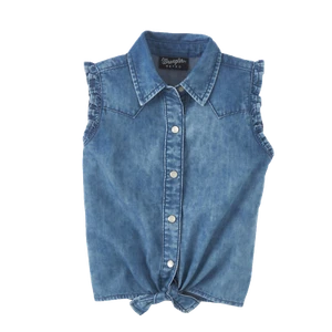 Wrangler Girl's Western Ruffled Tie Denim Tank Top Shirt 112346582 - Picture 1 of 7