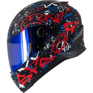 Motorradhelm Sting Graffiti Rot Sonnenblende + Verspiegeltes Visier - Bild 1 von 11