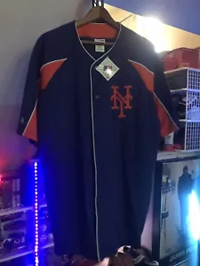 NWT Majestic New York Mets Royal & Orange Team Leader Button Up Jersey Large - Picture 1 of 10