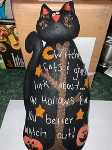 Primitive Deko Vintage Honey & Me Stoff Halloween schwarze Katze Hollows Eve Puppe - Bild 1 von 1