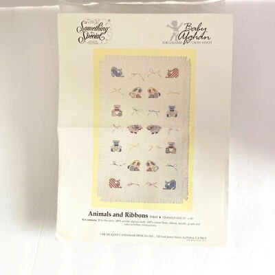 VTG Candamar Designs 50460 Cross Stitch Kit Animals Ribbons Baby Blanket Afghan - Image 1 of 4