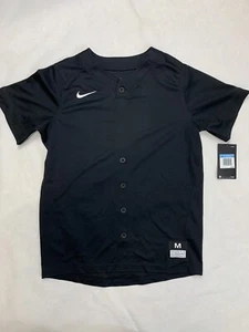Nike Faux Full Button Youth Boy's Medium Black Baseball Jersey AA9831 - Picture 1 of 3