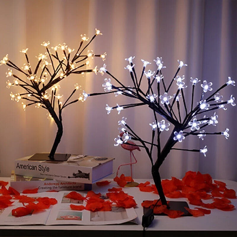 Artificial LED Cherry Tree Light Tabletop Office Home Lamp Deco Night Light Gift - Image 1 of 4