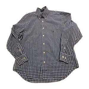 Men’s Nautica Long Sleeve Button Up Navy & White  Plaid Shirt Size M, Front Logo - Picture 1 of 8