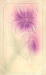 Flowers Purple & Green Stems Embossed Greeting Postcard - Picture 1 of 2
